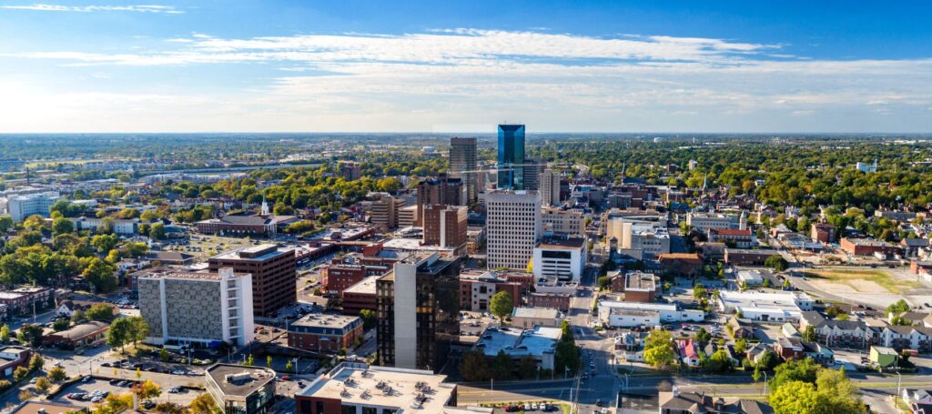 sky view of lexington kentucky downtown